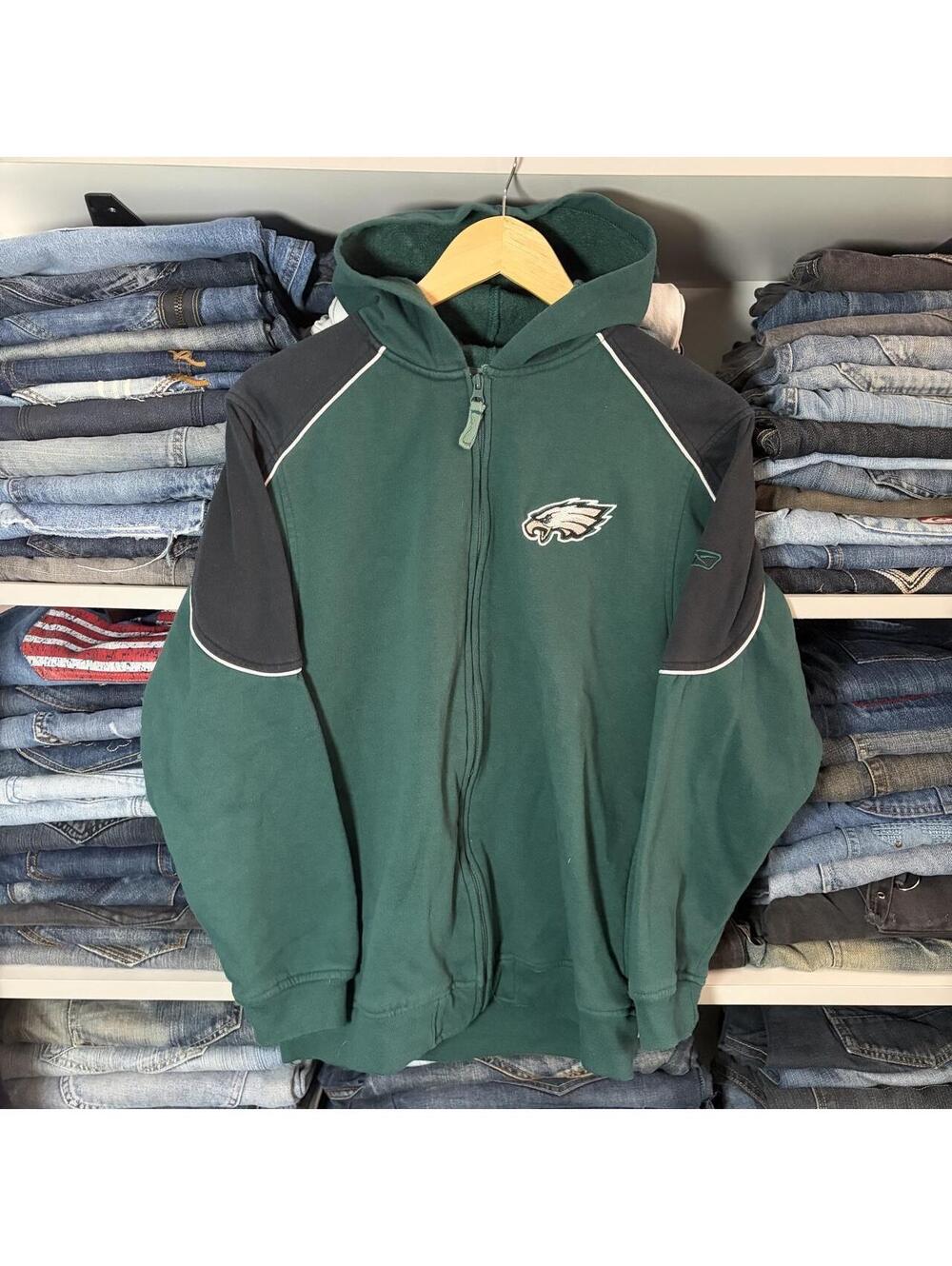 Reebok Philadelphia Eagles Zip Hoodie Green NFL Football Colorblock Youth Large
